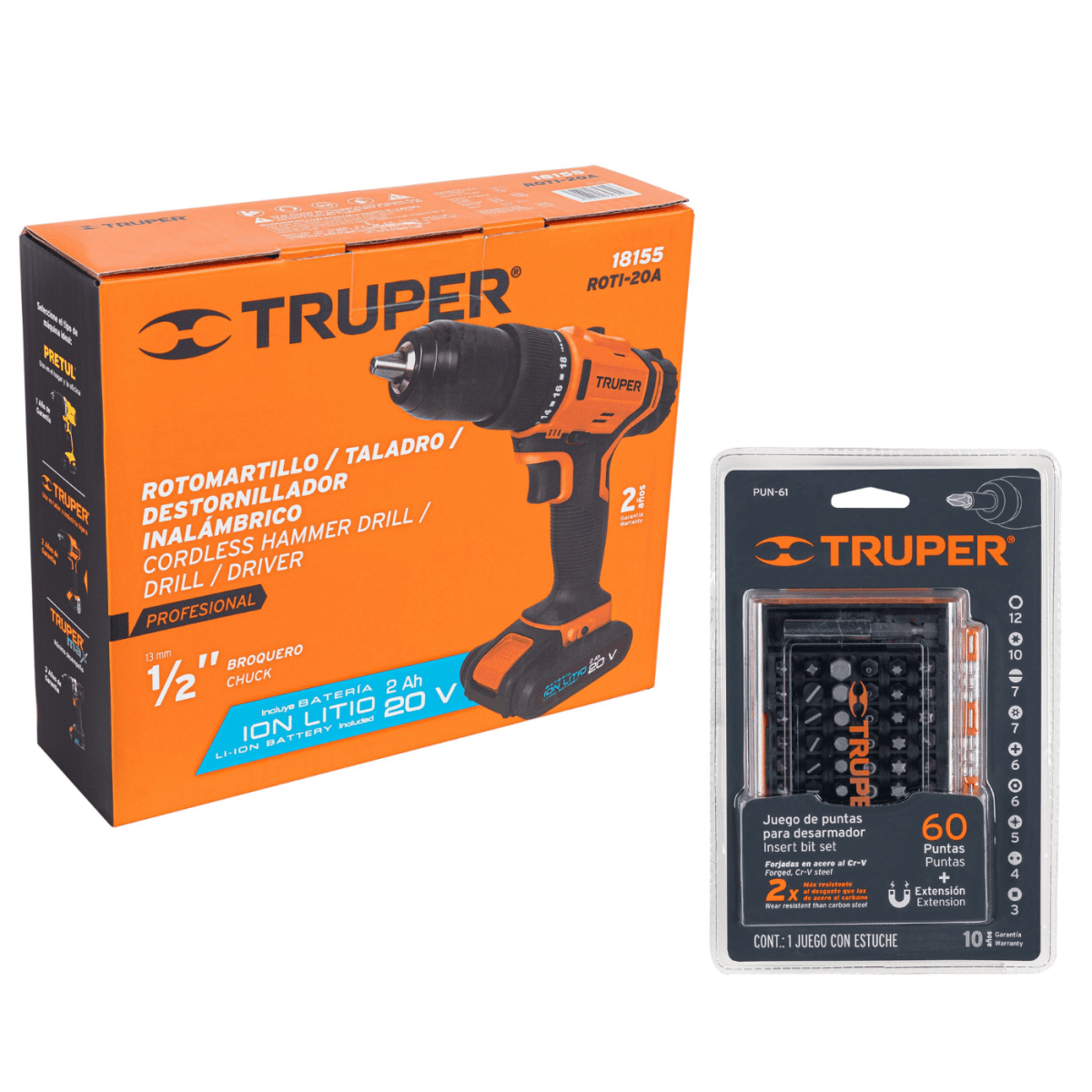 Taladro inalambrico 3/8 12v + juego de 100 puntas Truper5