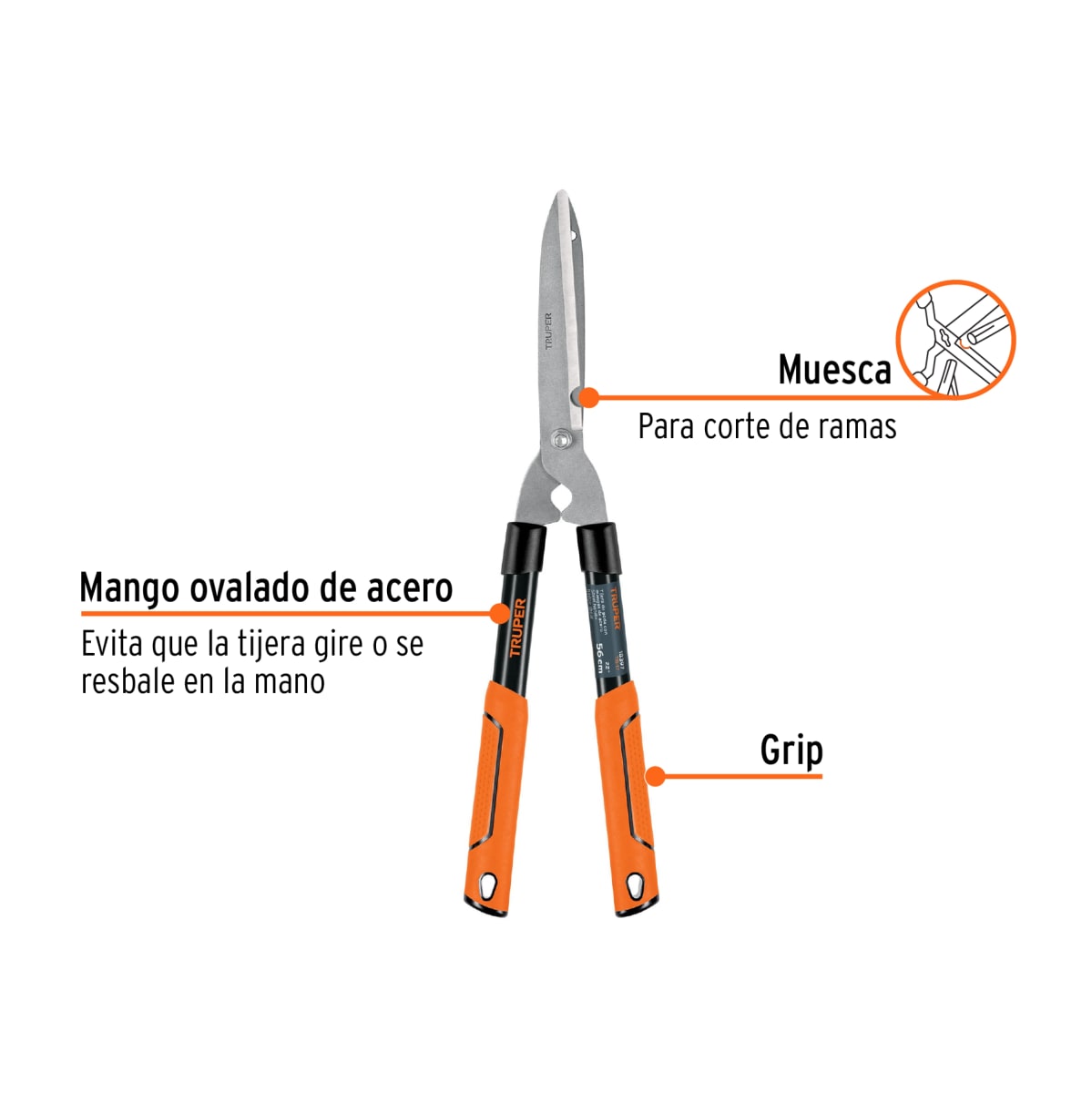 Tijera para poda 56 cm ligera, mangos tubulares, Truper2