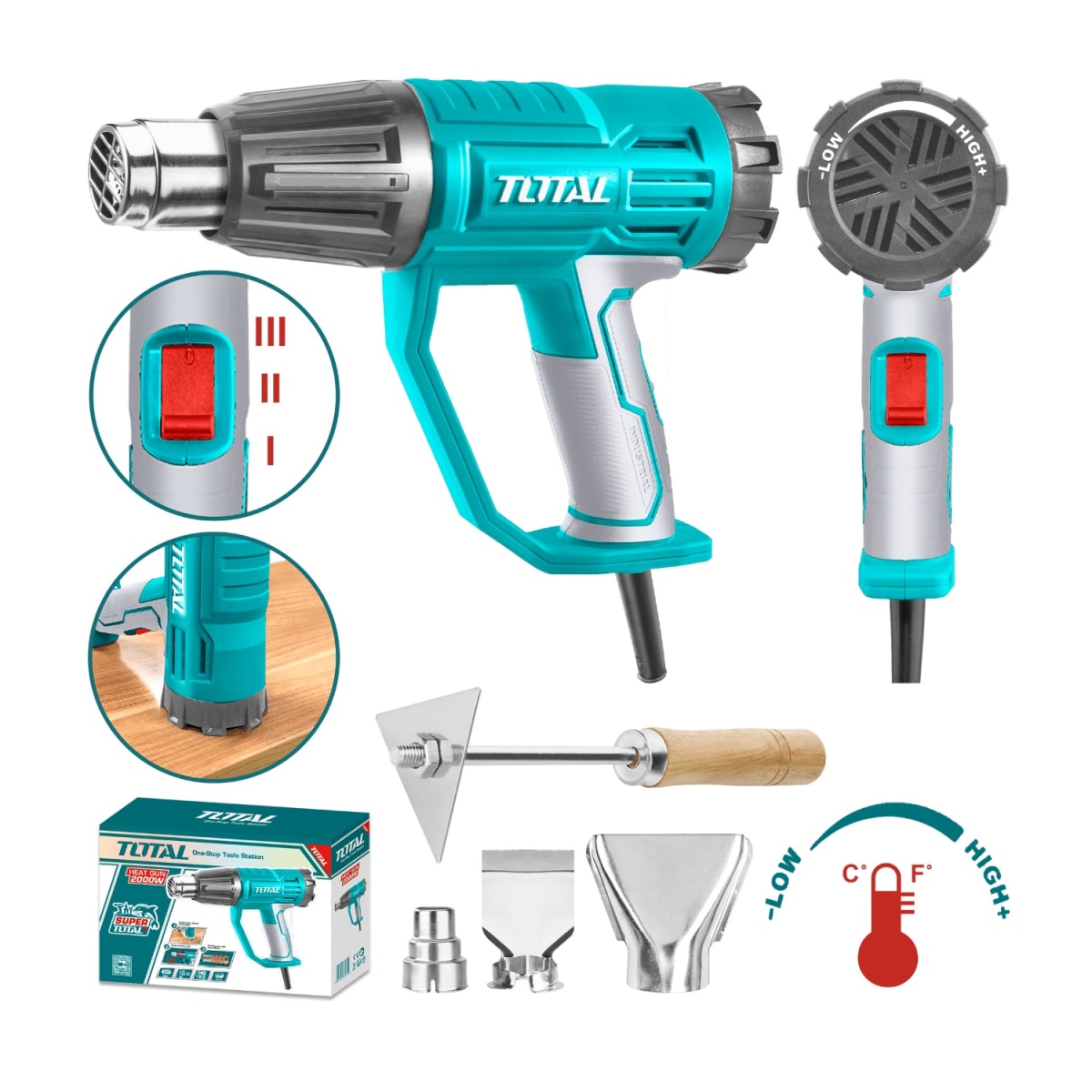 Pistola de calor 2000w temperatura ajustable total3