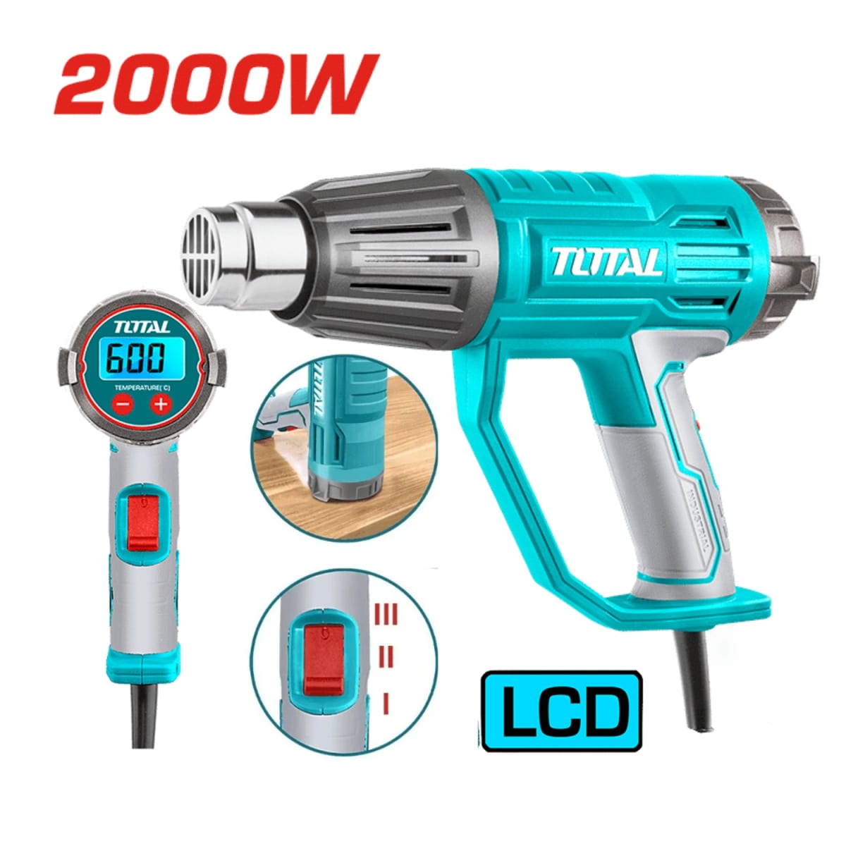 Pistola de Calor Digital 2000w + Accesorios + Maletín Total4