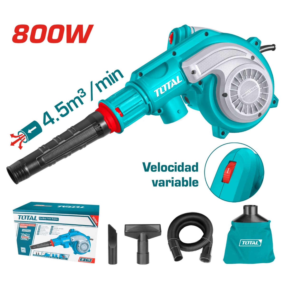 Sopladora aspiradora 800w + accesorios total2
