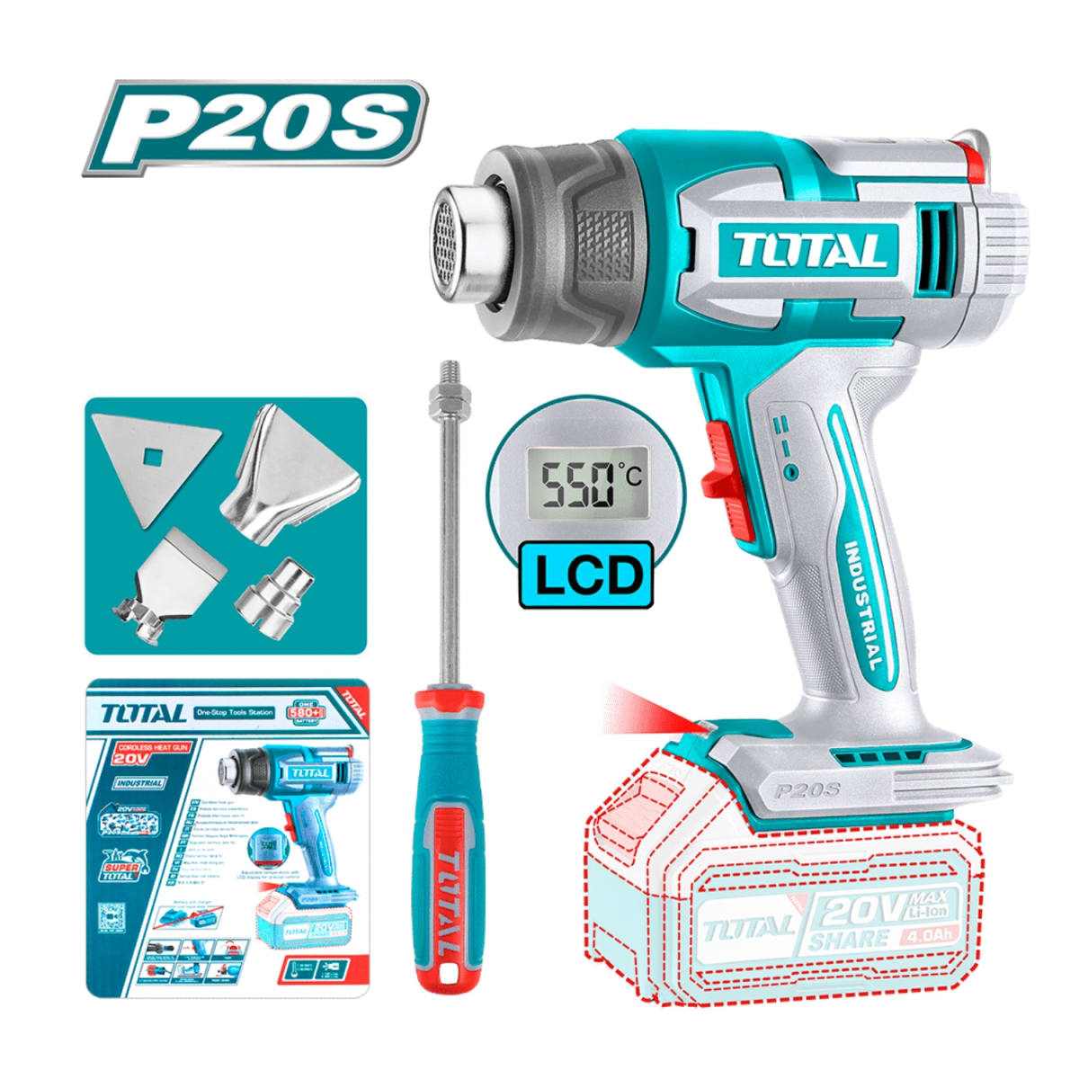 Pistola de Calor Digital 30°-550° 20v Total1