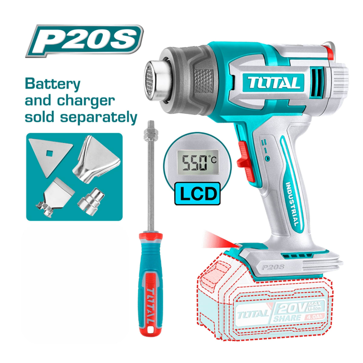 Pistola de Calor Digital 30°-550° 20v Total3