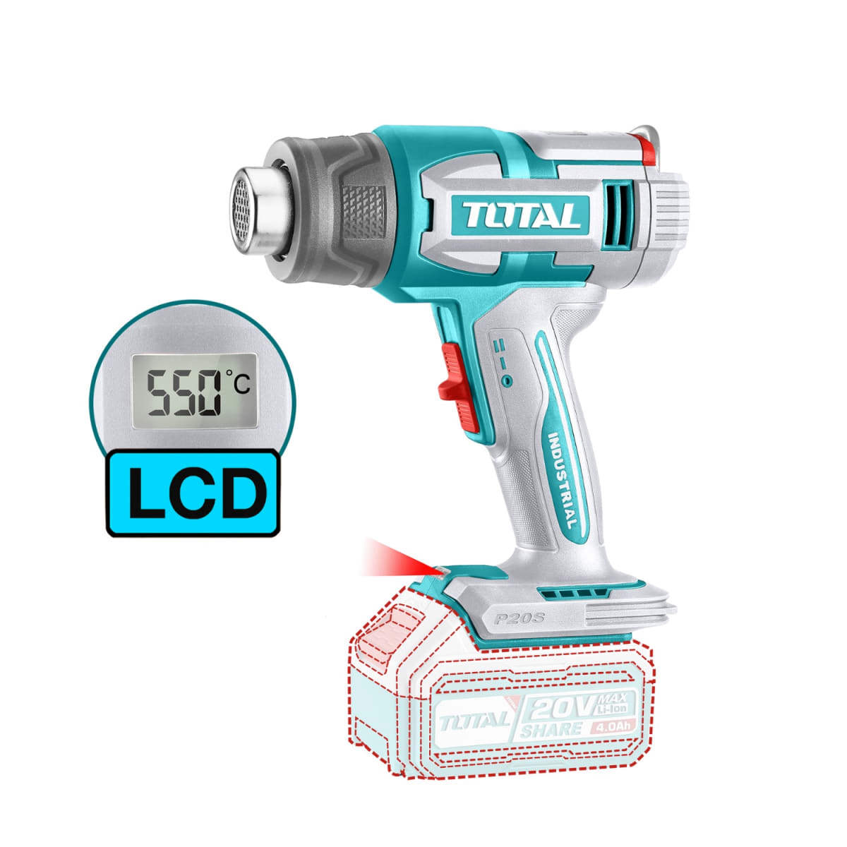 Pistola de calor + bateria 5ah y cargador industrial Total3