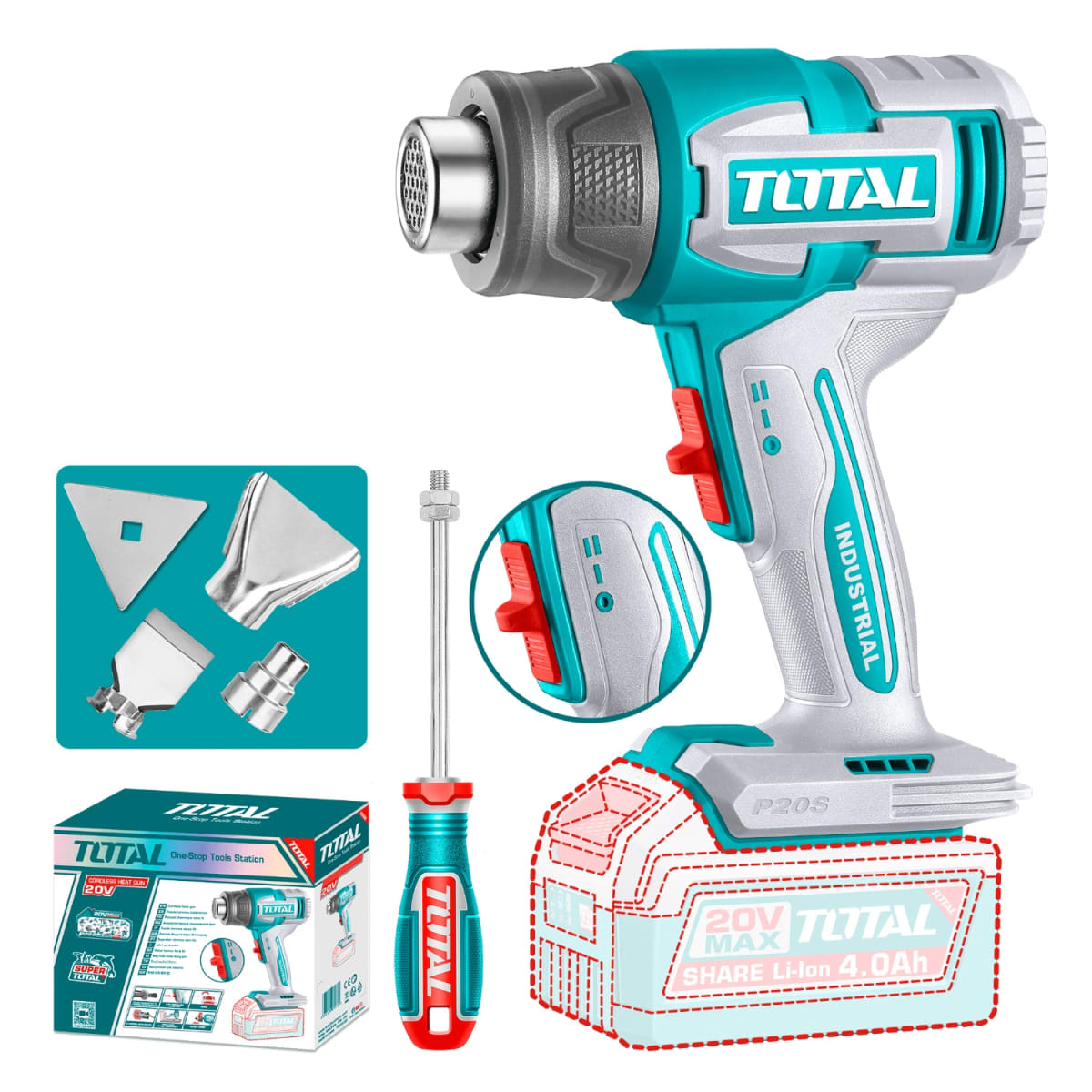 Pistola de Calor solo cabezal 300°-550° 20v Total1