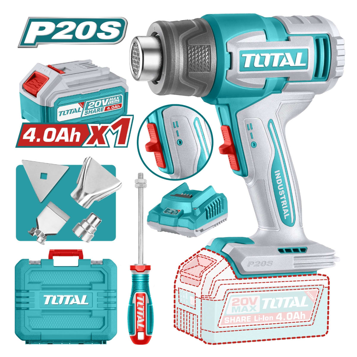 Pistola de Calor + bateria 4ah y cargador industrial total2