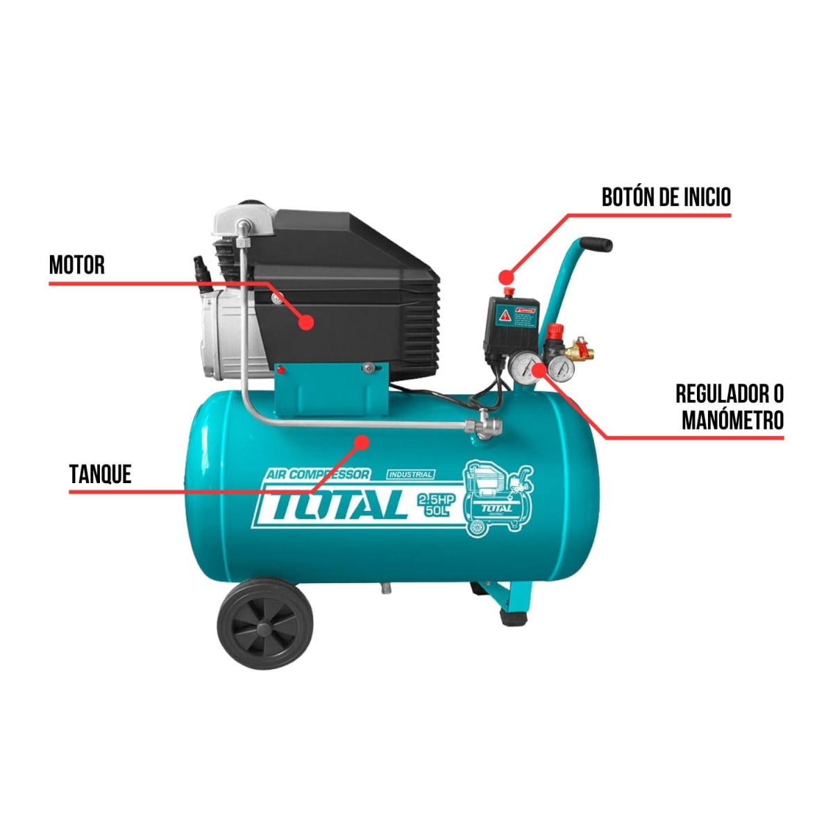 Compresora de aire 50 litros 2.5 HP Total3