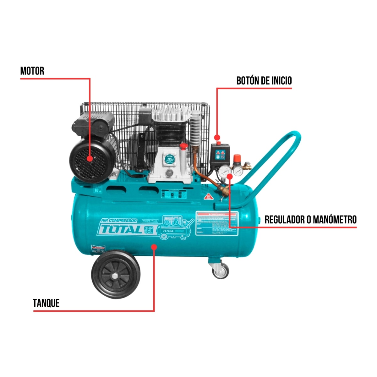 Compresora de aire con faja 50 litros 3 HP Total3