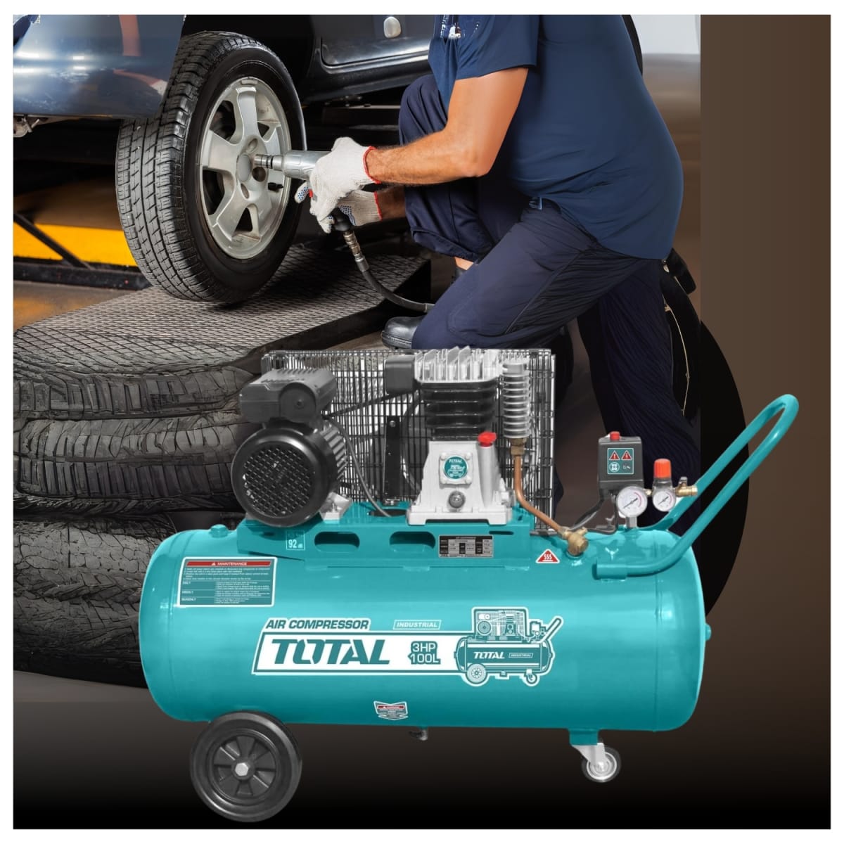 Compresora de aire con faja 100 litros 3 HP Total4