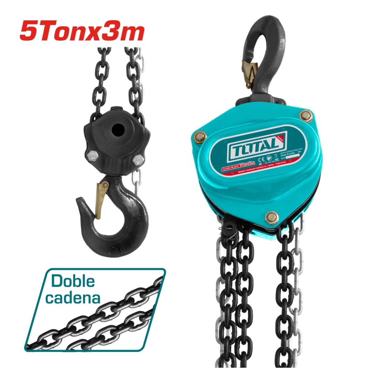 Tecle Pesado 5 tonelada 3 metros Doble Cadena Total2