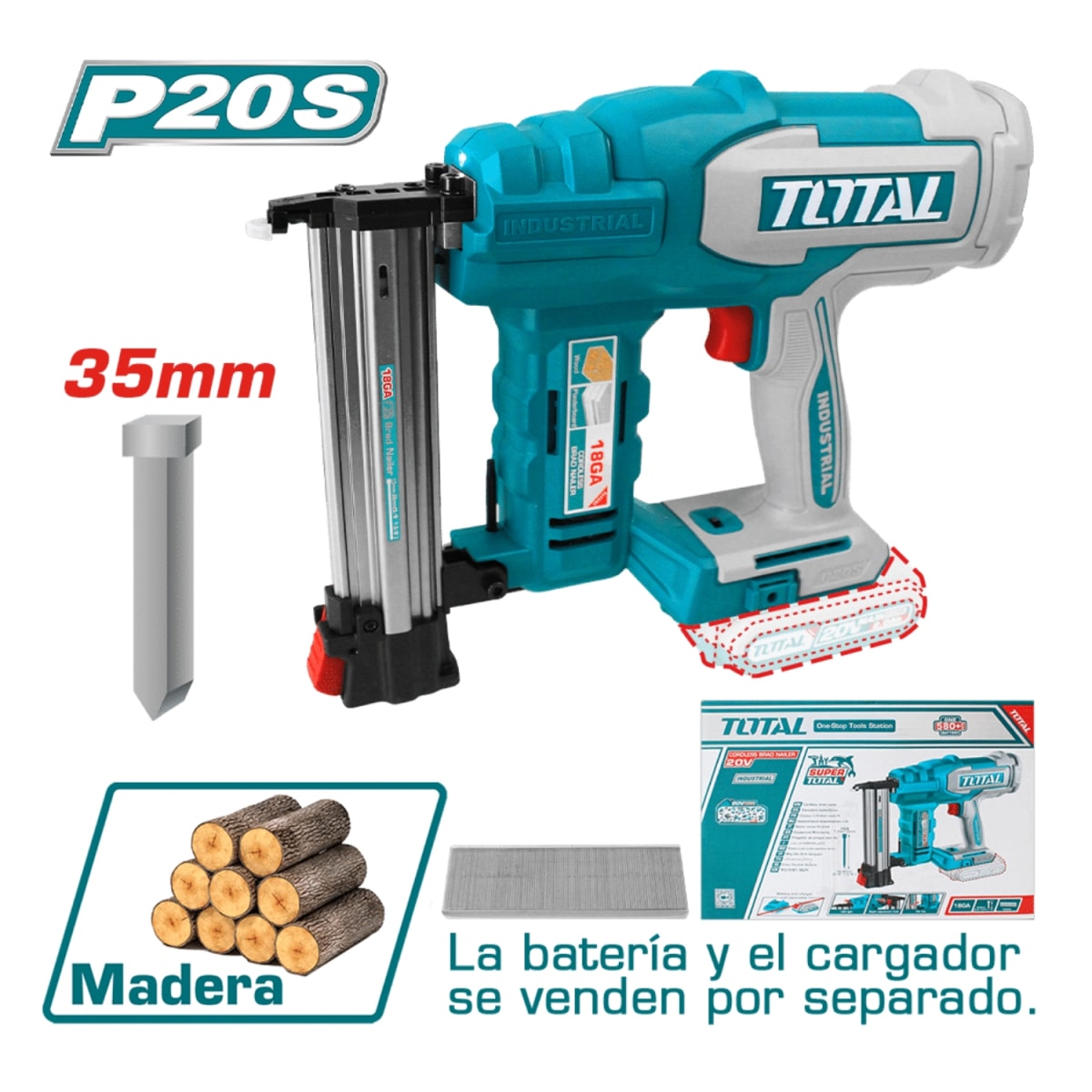 Clavadora inalámbrica 20v 15mm-35mm (solo cabezal) Total3