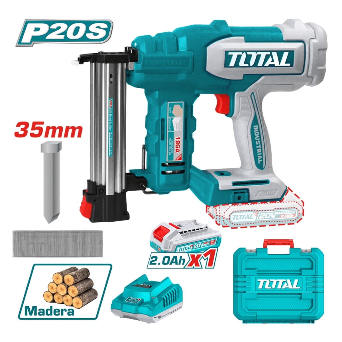 Clavadora Inalambrica 35mm + 2ah Batería y cargador 20v Total3