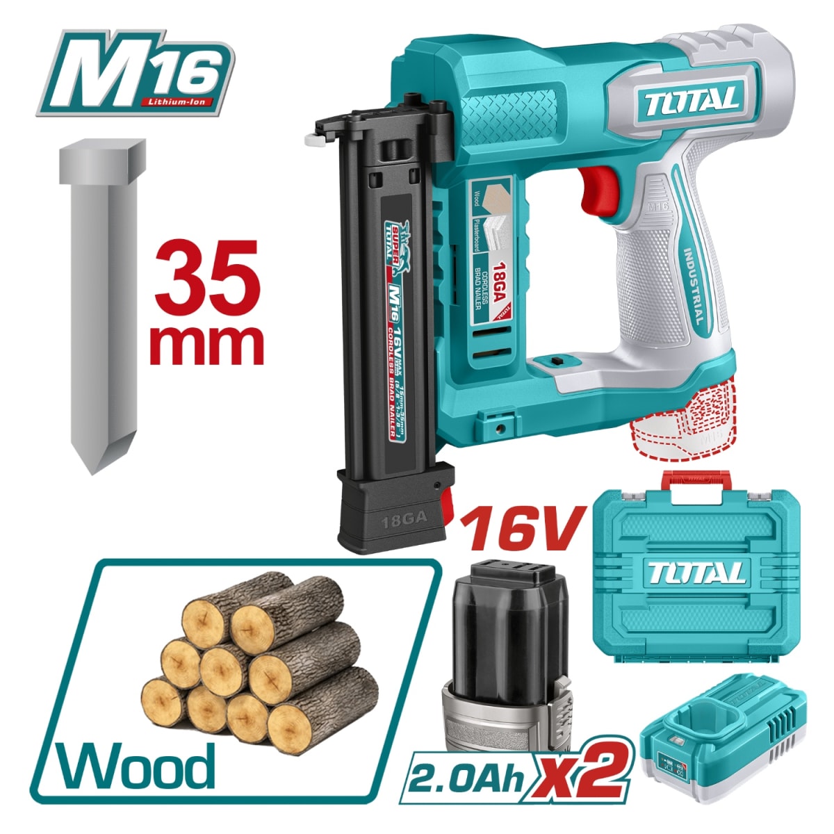 Clavadora Inalambrico 16v F15-F35 + 2 baterias y cargador Total2