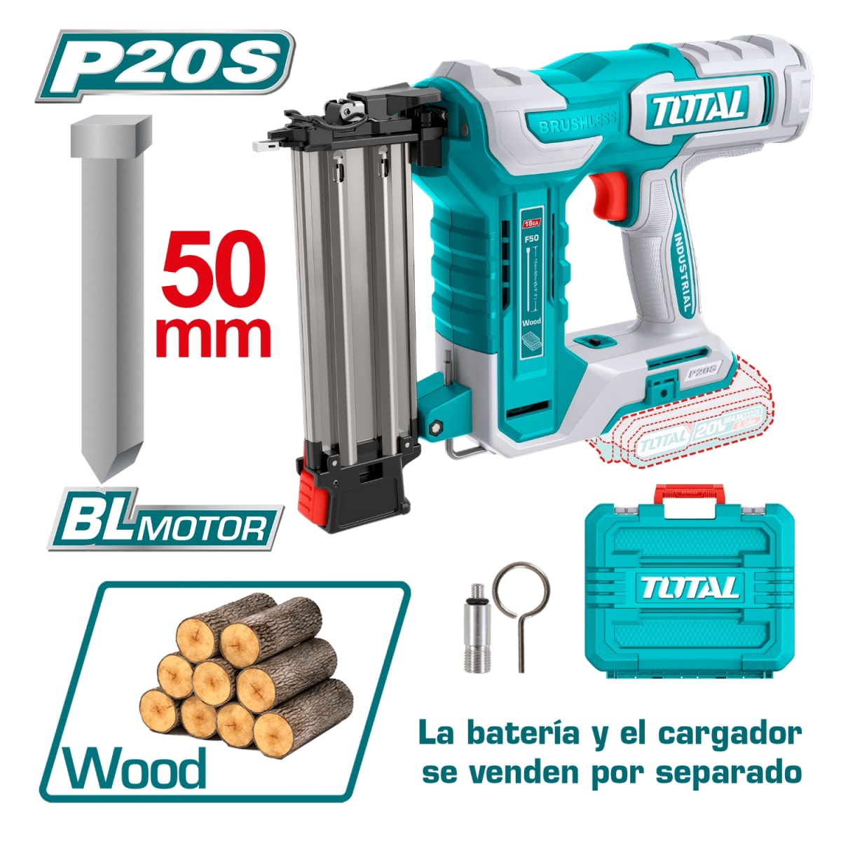 Clavadora inalámbrica 20v 15mm-50mm (solo cabezal) total3