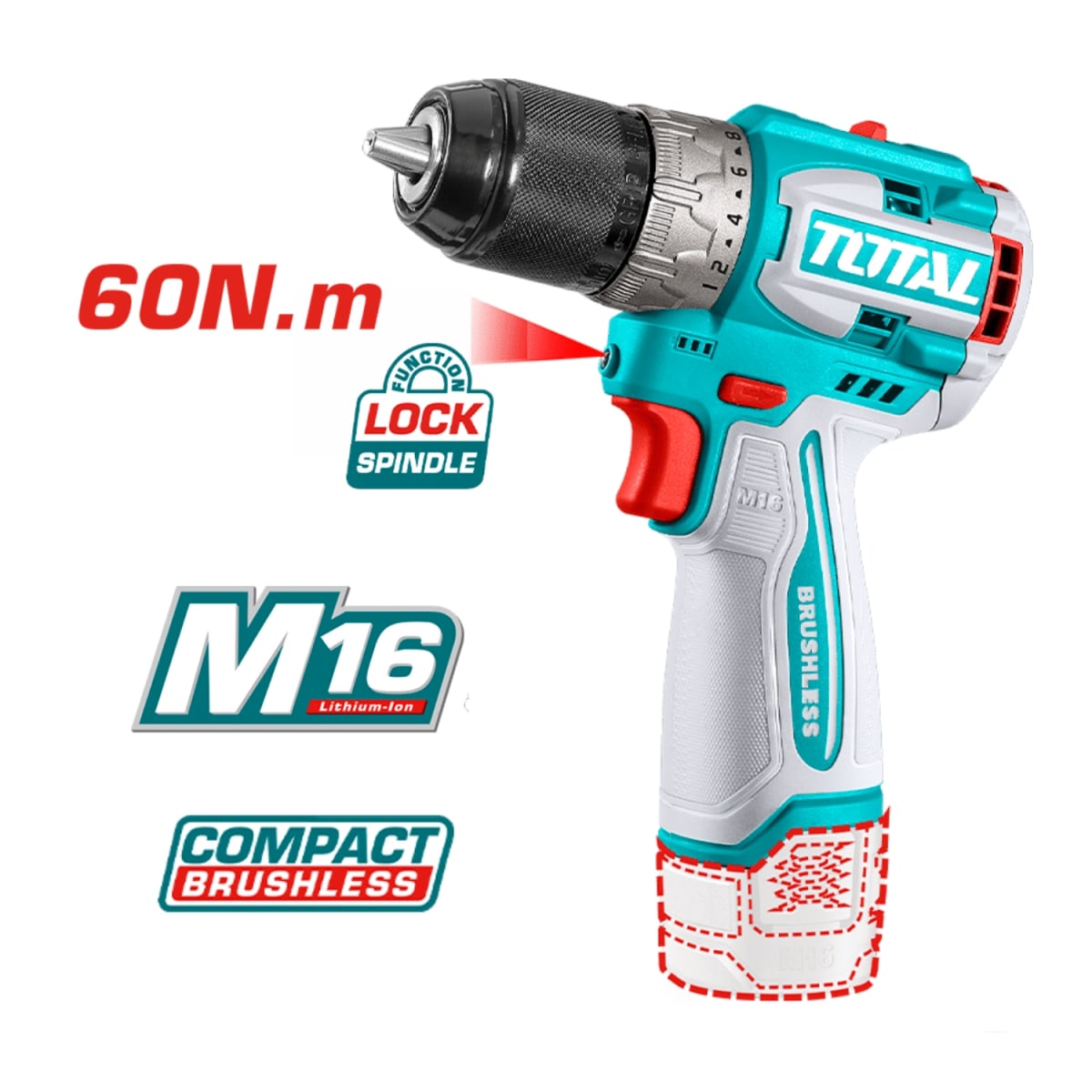 Combo Taladro Atornillador 60nm 16v + Batidora Recarg. Total3