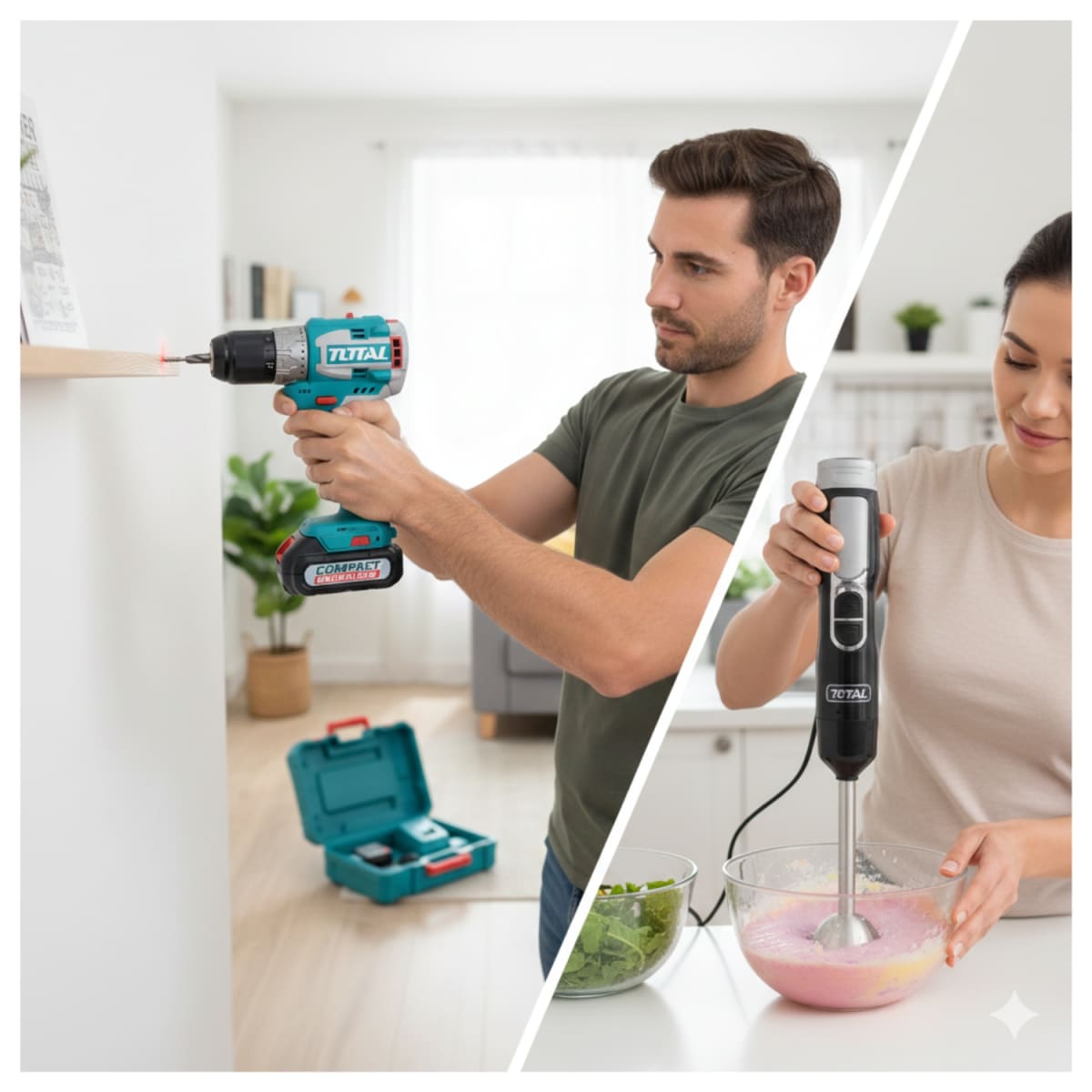 Combo Taladro Atornillador 60nm 16v + Batidora Recarg. Total6