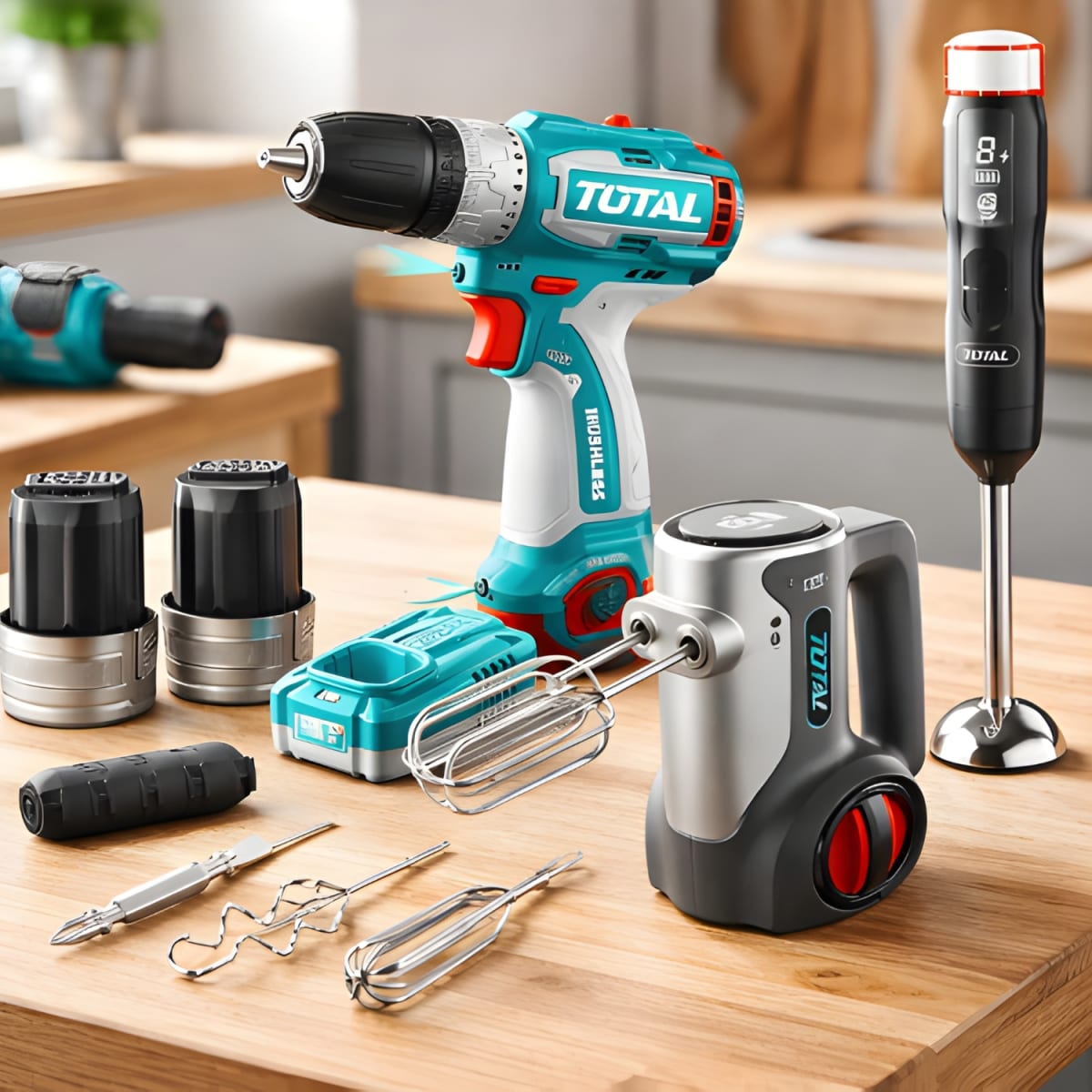 Combo 3 en 1 Taladro Atornillador 60nm + Batidoras 16v Total2