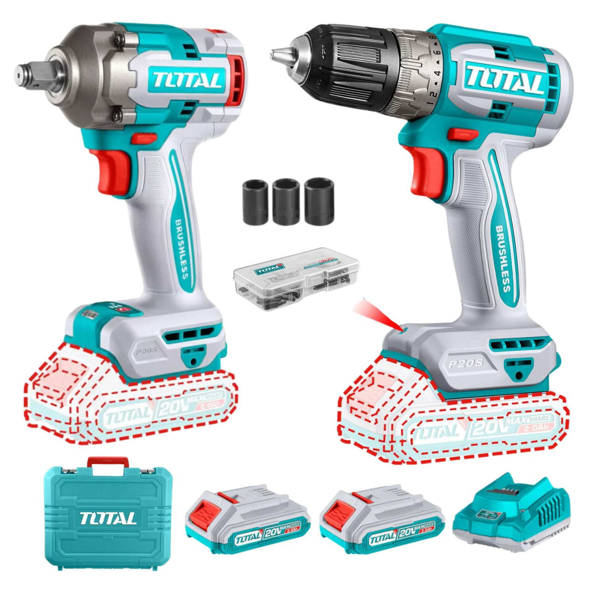 Taladro 52nm + llave de impacto 400nm Total1