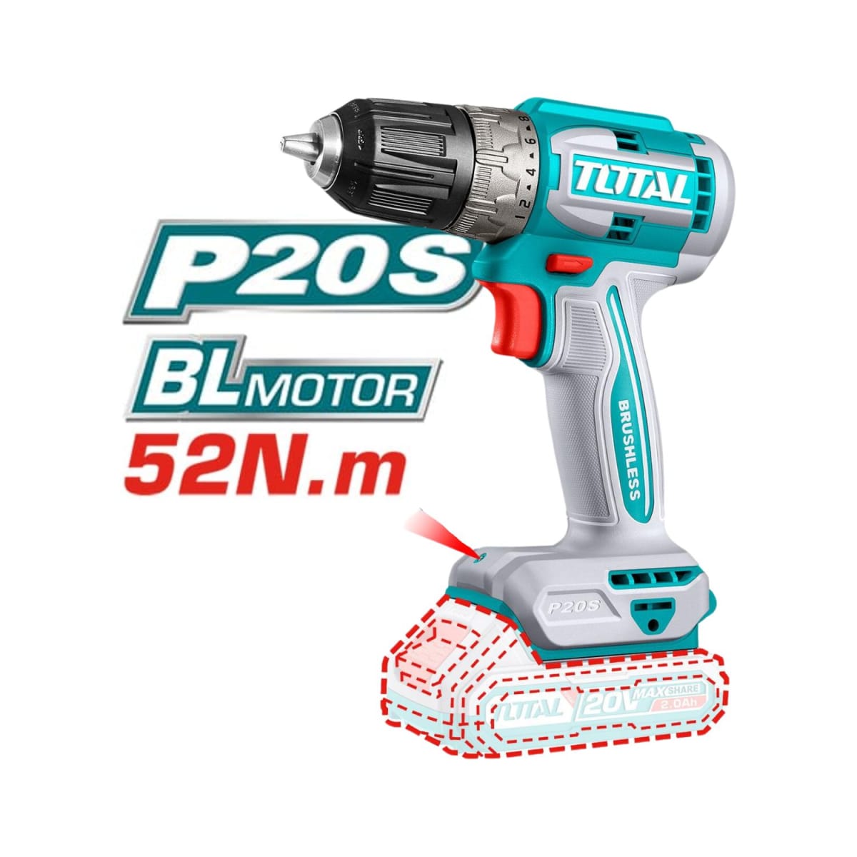 Taladro 52nm + llave de impacto 400nm Total2