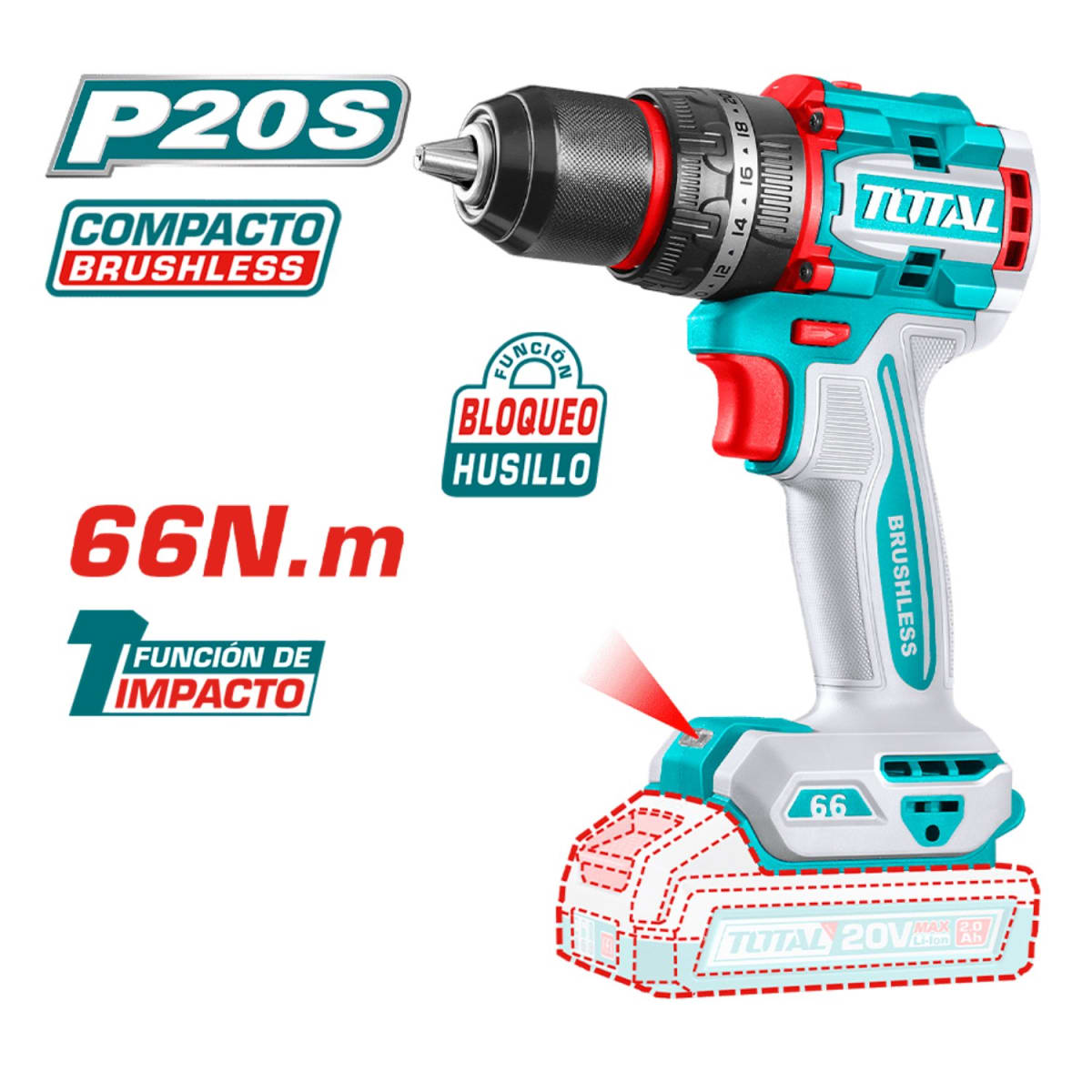 Combo taladro percutor 66nm + atornillador de impacto 285nm Total5