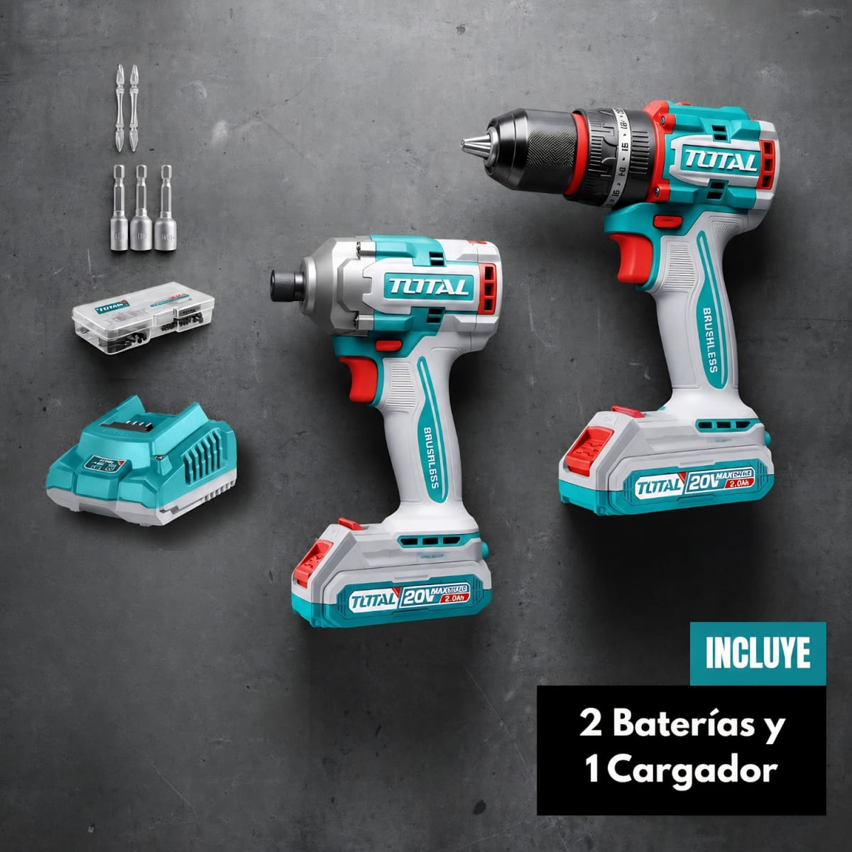 Combo taladro percutor 66nm + atornillador de impacto 285nm Total2