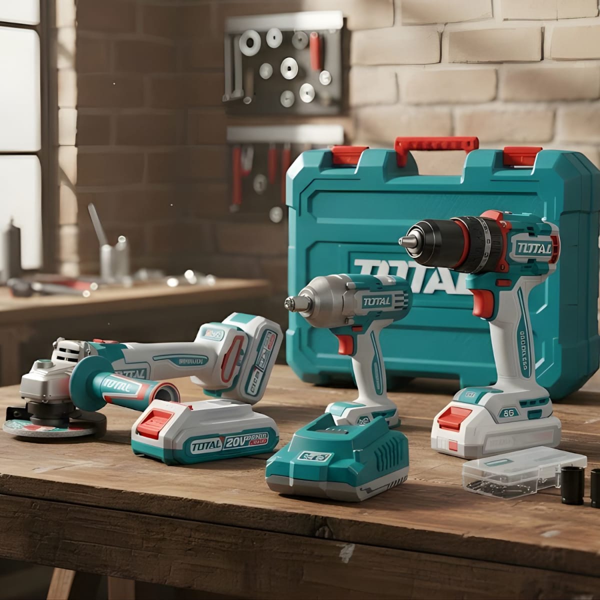 Combo Taladro percutor + Llave de impacto + Amoladora Total2