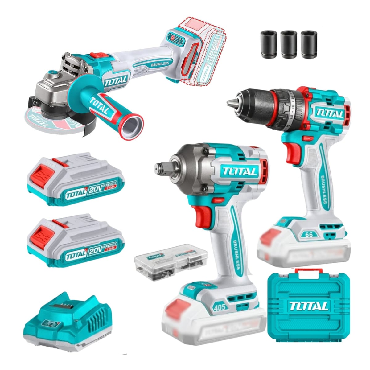 Combo Taladro percutor + Llave de impacto + Amoladora Total1