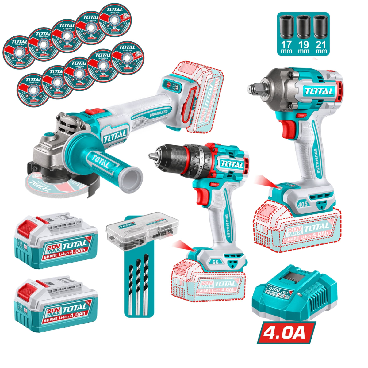 Combo Taladro percutor + Amoladora + Llave de impacto Total1