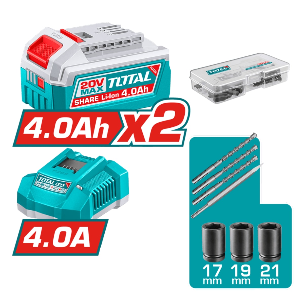 Combo taladro 66NM + 4 herramientas industrial Total3