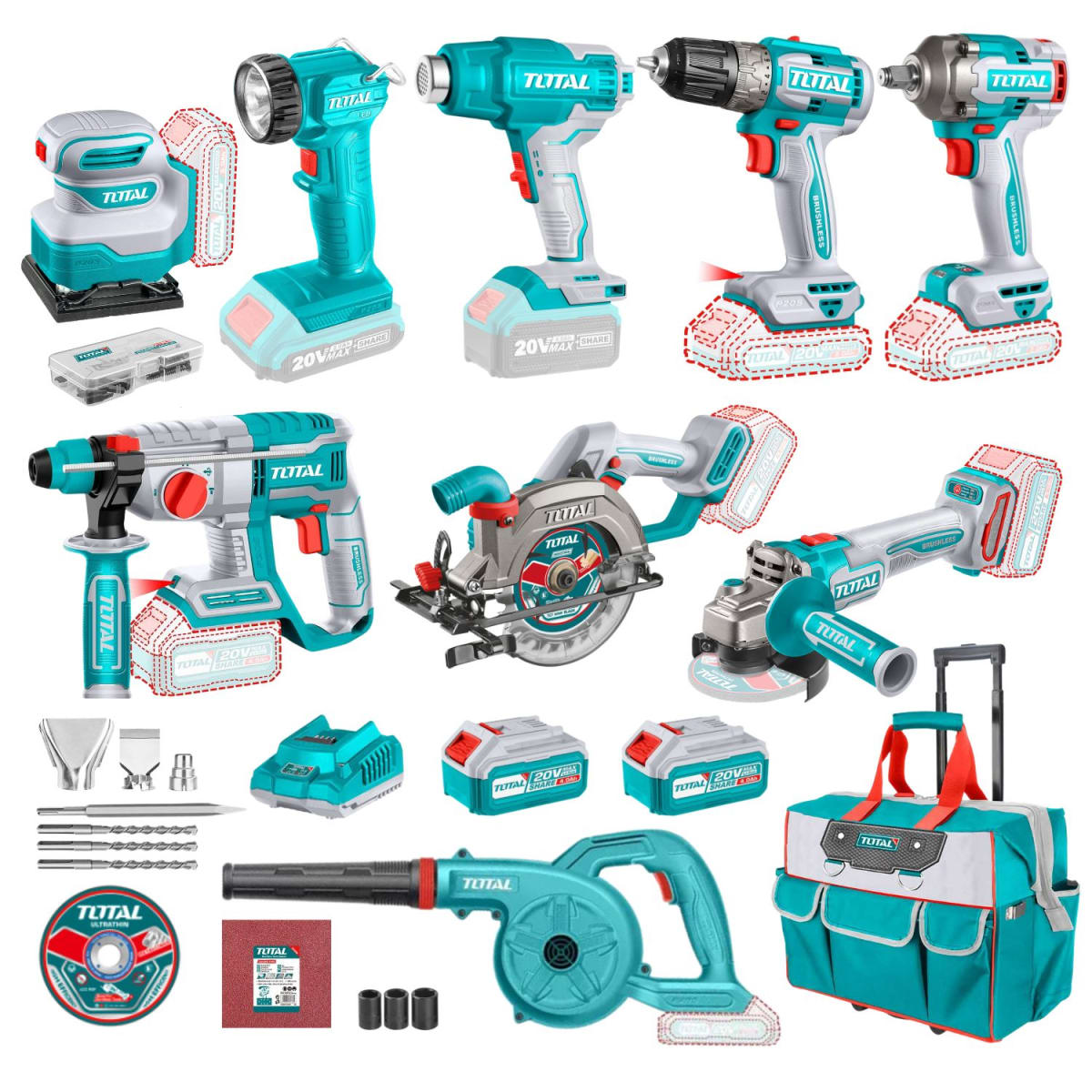 Combo industrial 9 piezas + maletín Total1