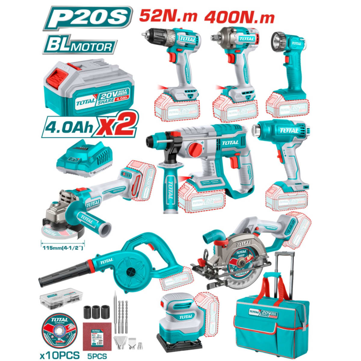 Combo industrial 9 piezas + maletín Total2