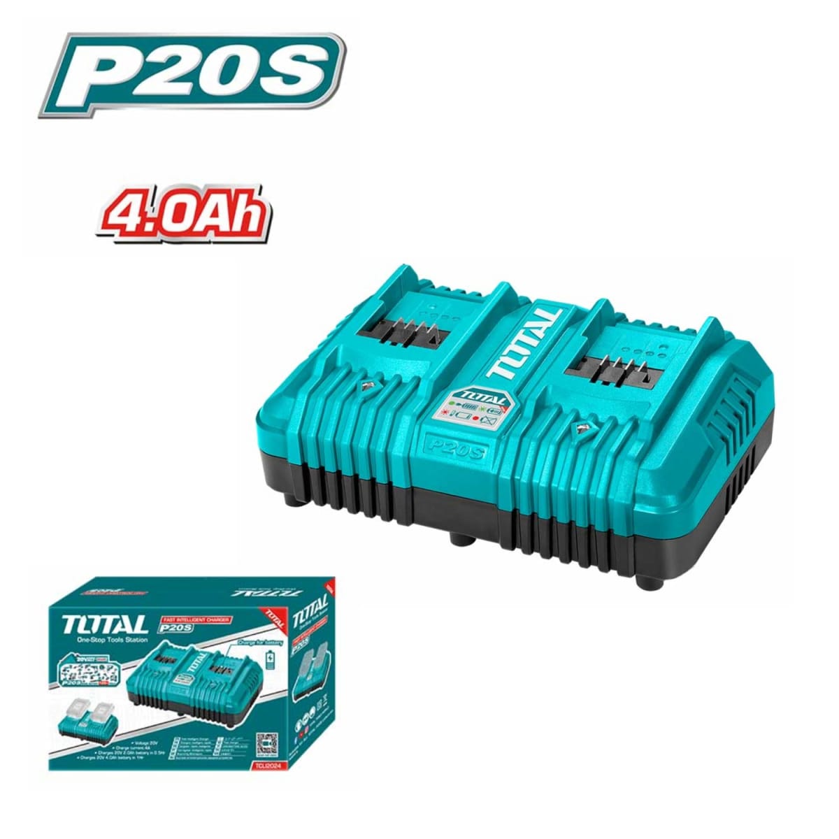 Cargador rápido 4ah doble para bateria 20v Total2