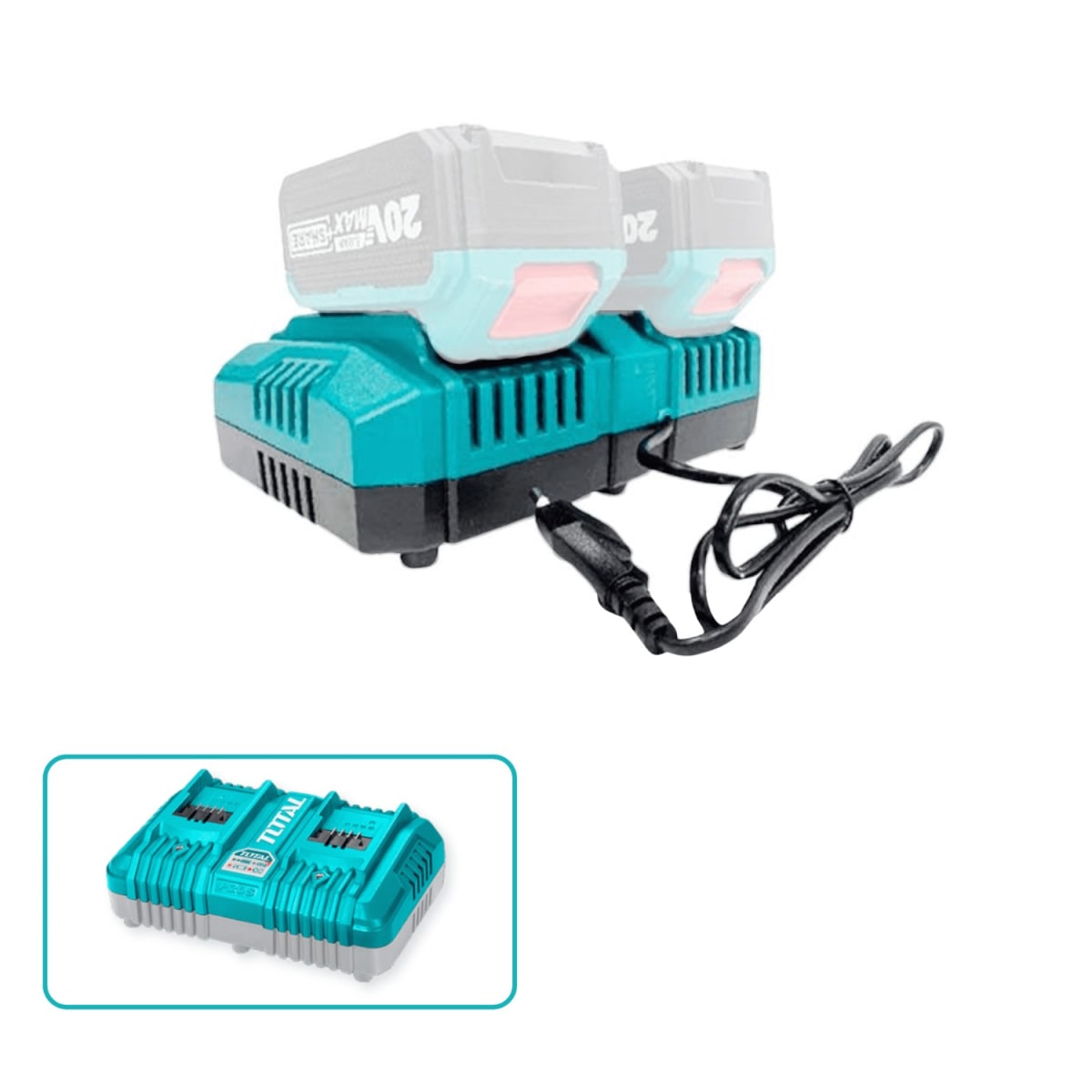 Cargador rápido 4ah doble para bateria 20v Total3