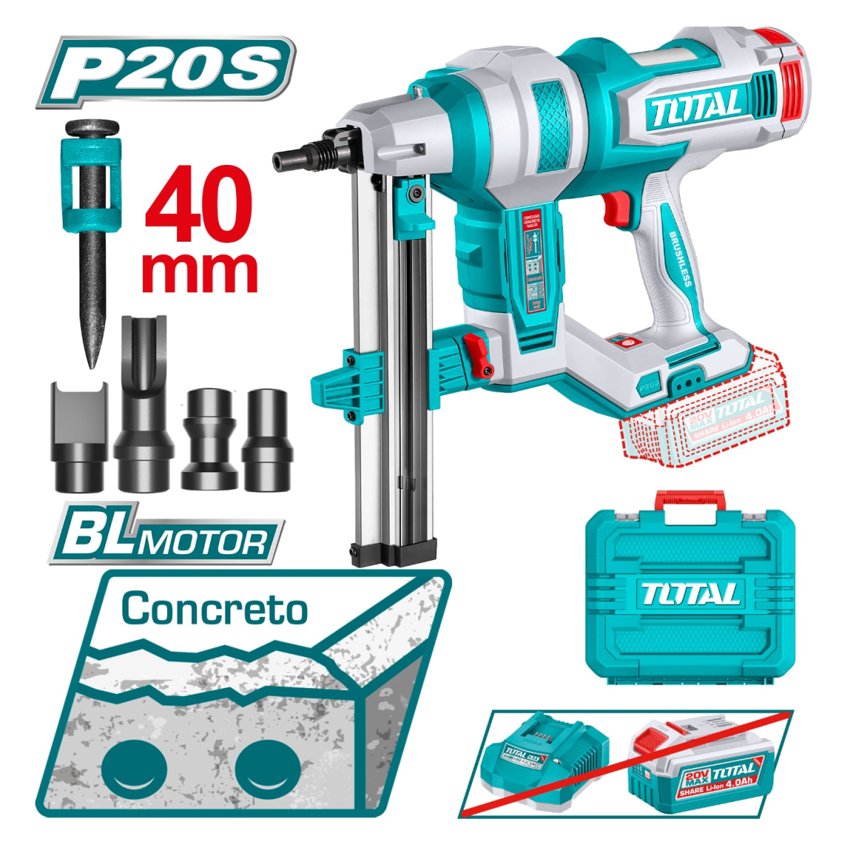 Clavadora para Concreto 15-40mm 20v (solo cabezal) Total2