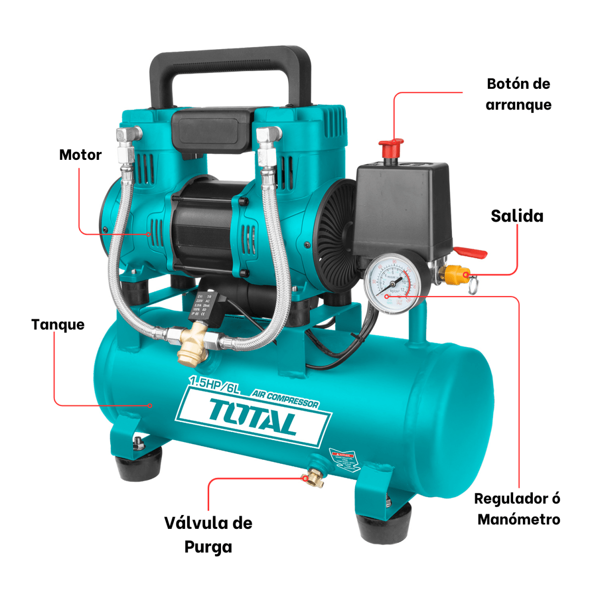Compresora silenciosa 6 litros Total3