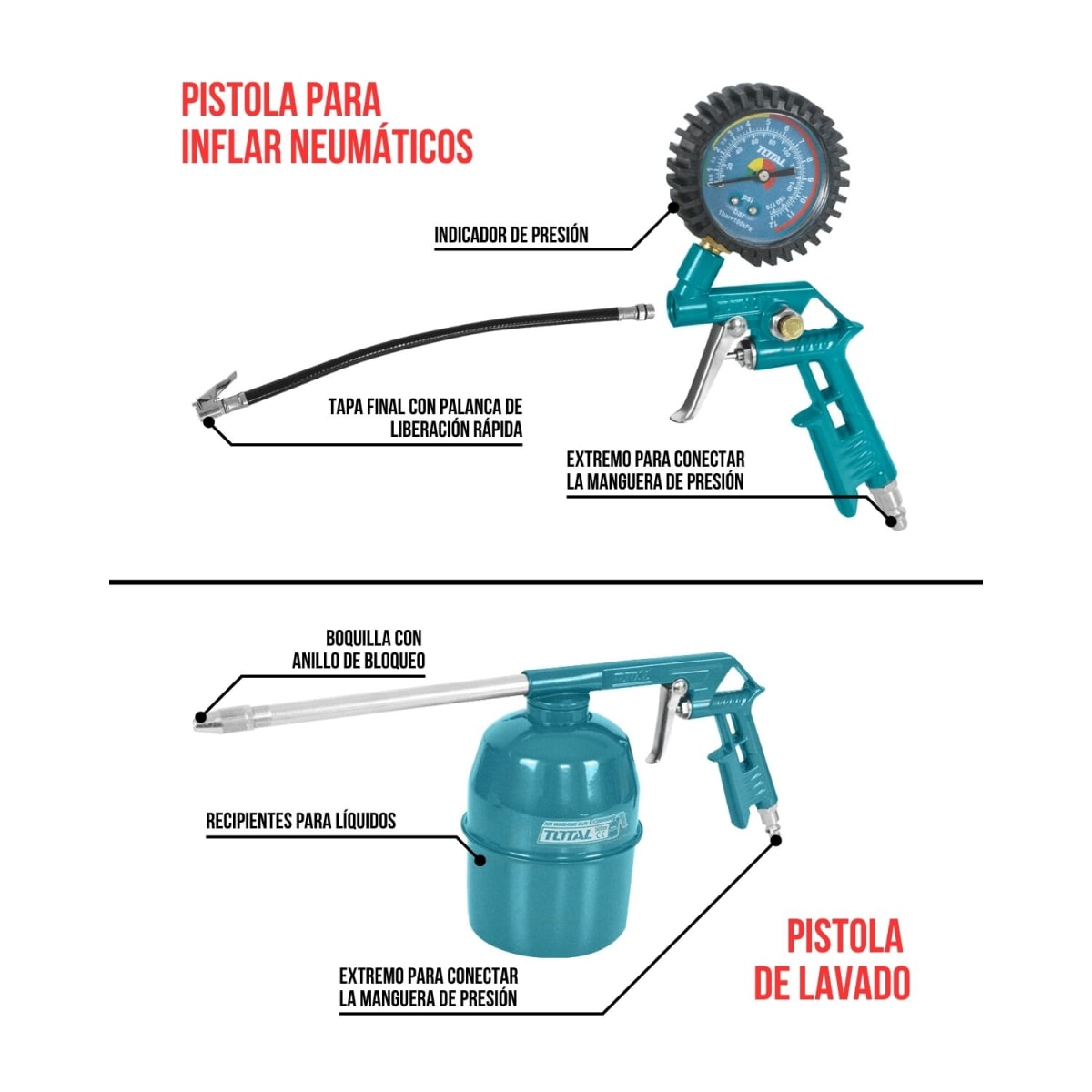Compresora silenciosa 6 litros + Kit compresor 5 piezas Total5