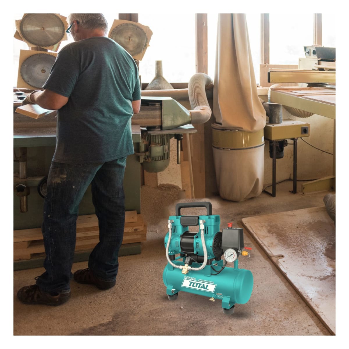 Compresora silenciosa 6 litros + Kit compresor 5 piezas Total6