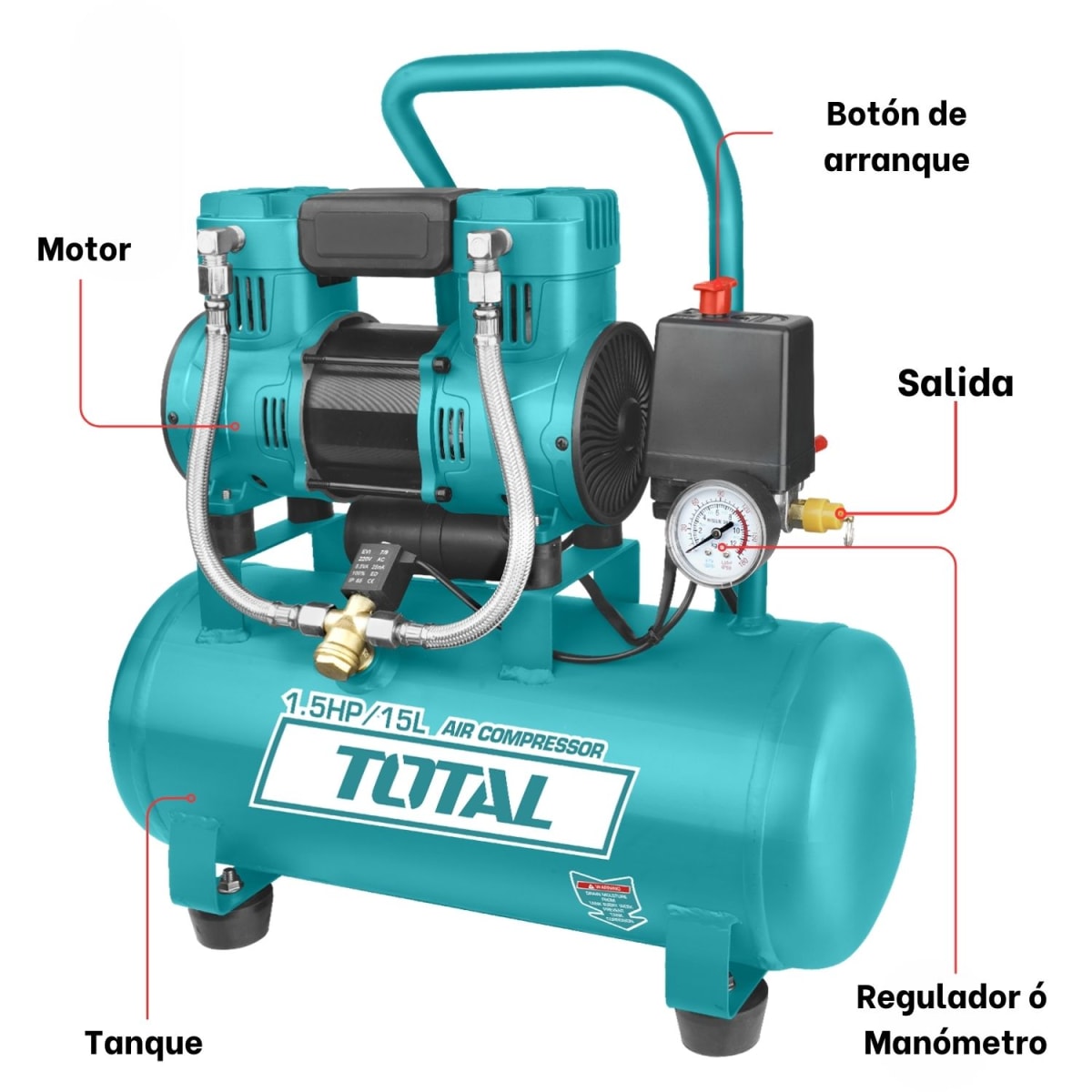 Compresora silenciosa 15 litros Total3