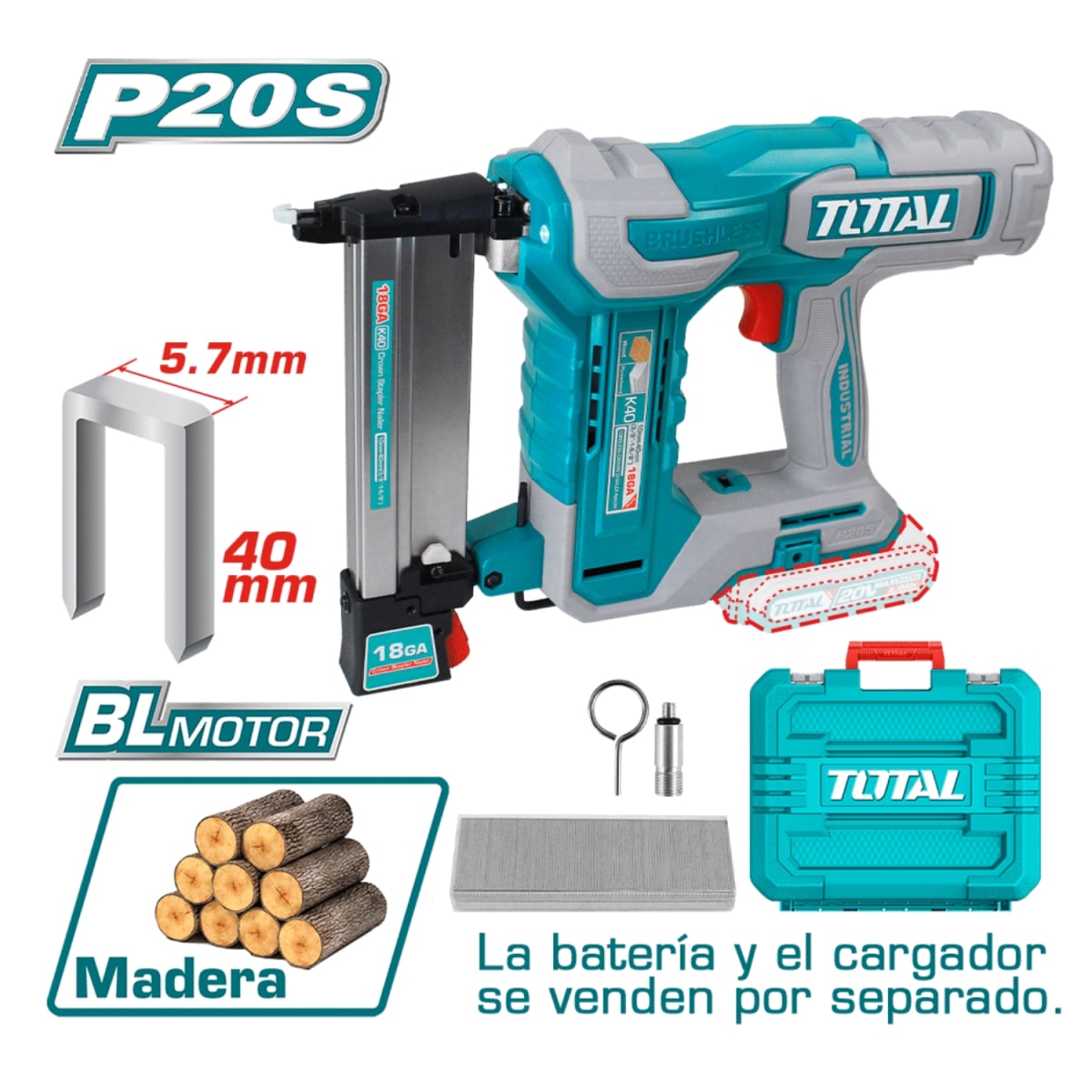 Pistola de Grapas Inalambrica K10-K40 + Accesorios (solo cabezal) Total4