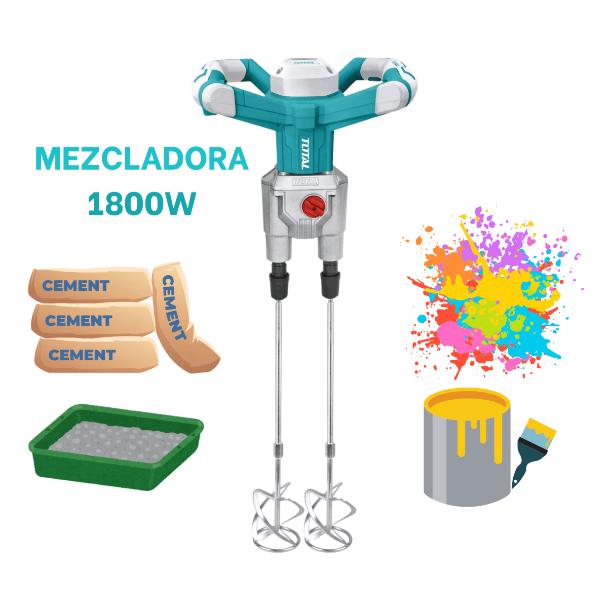 Mezcladora de cemento y pintura 1800w Total4