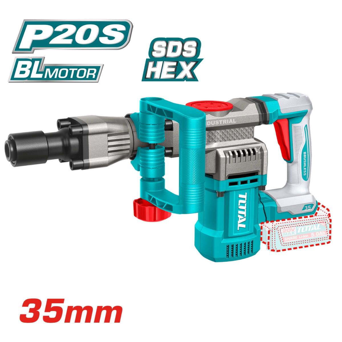 Martillo demoledor SDS Hexagonal 16 Joules 20v Total2