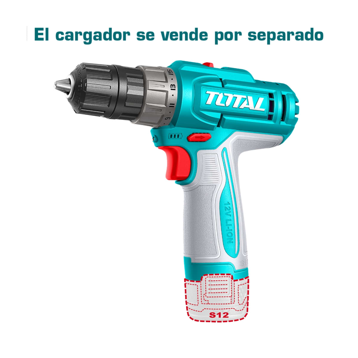 Taladro Atornillador 12v 20nm + Batería tipo C Mango Ergonomico Total3