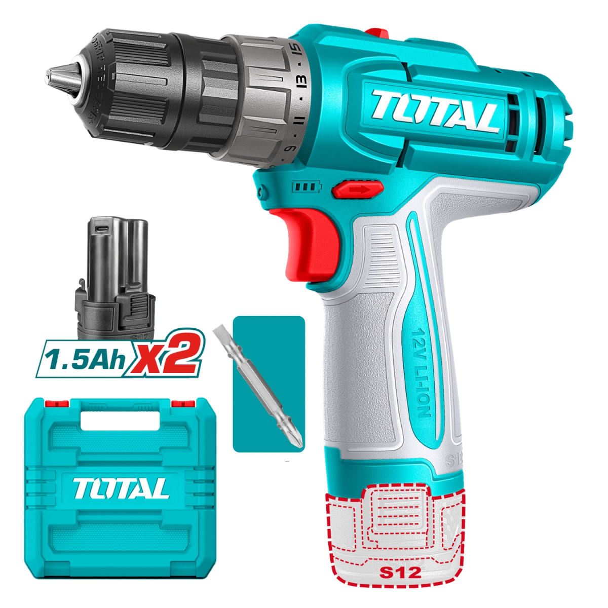 Taladro Atornillador 12v 20nm + 2 Batería tipo C Total1