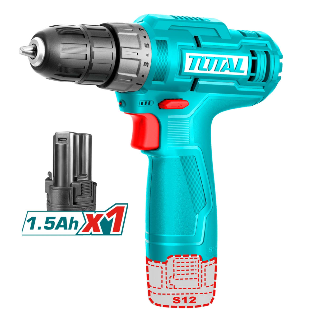 Taladro Atornillador 12v 20nm + Batería tipo C Total1