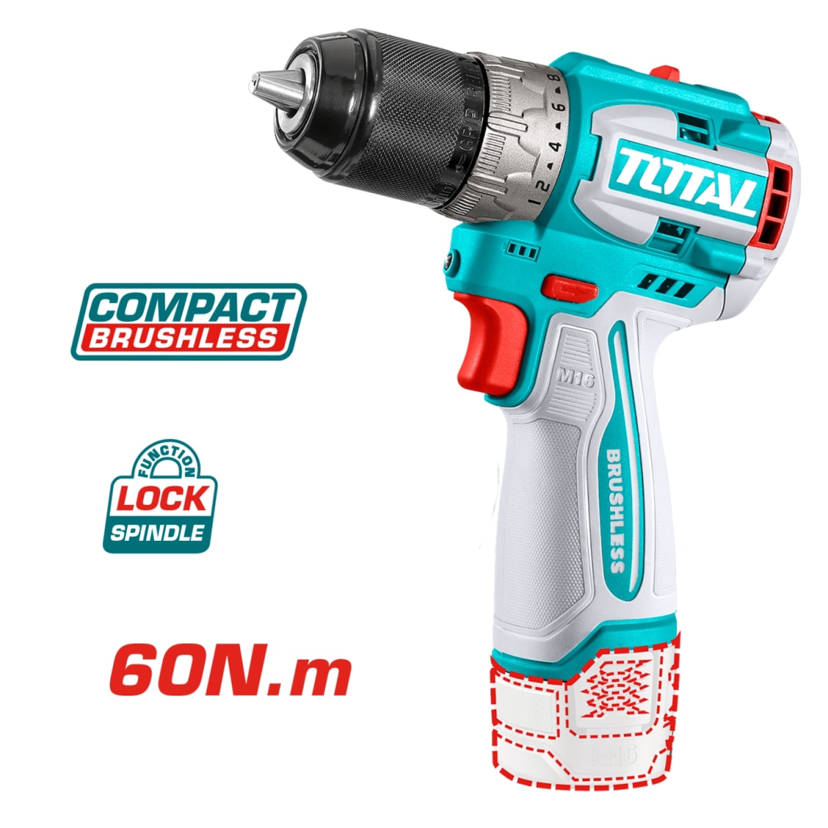 Combo Taladro Atornillador 60nm + Atornillador de Impacto 170nm 16v Total3