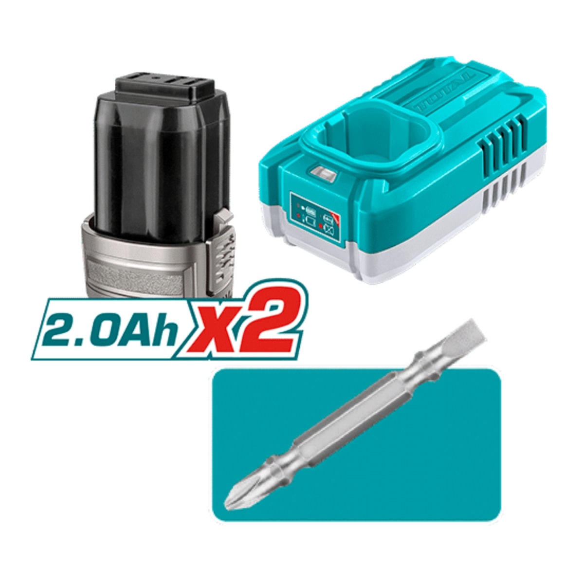 Taladro Atornillador 60nm + 2 Baterías y Cargador 16v Total3