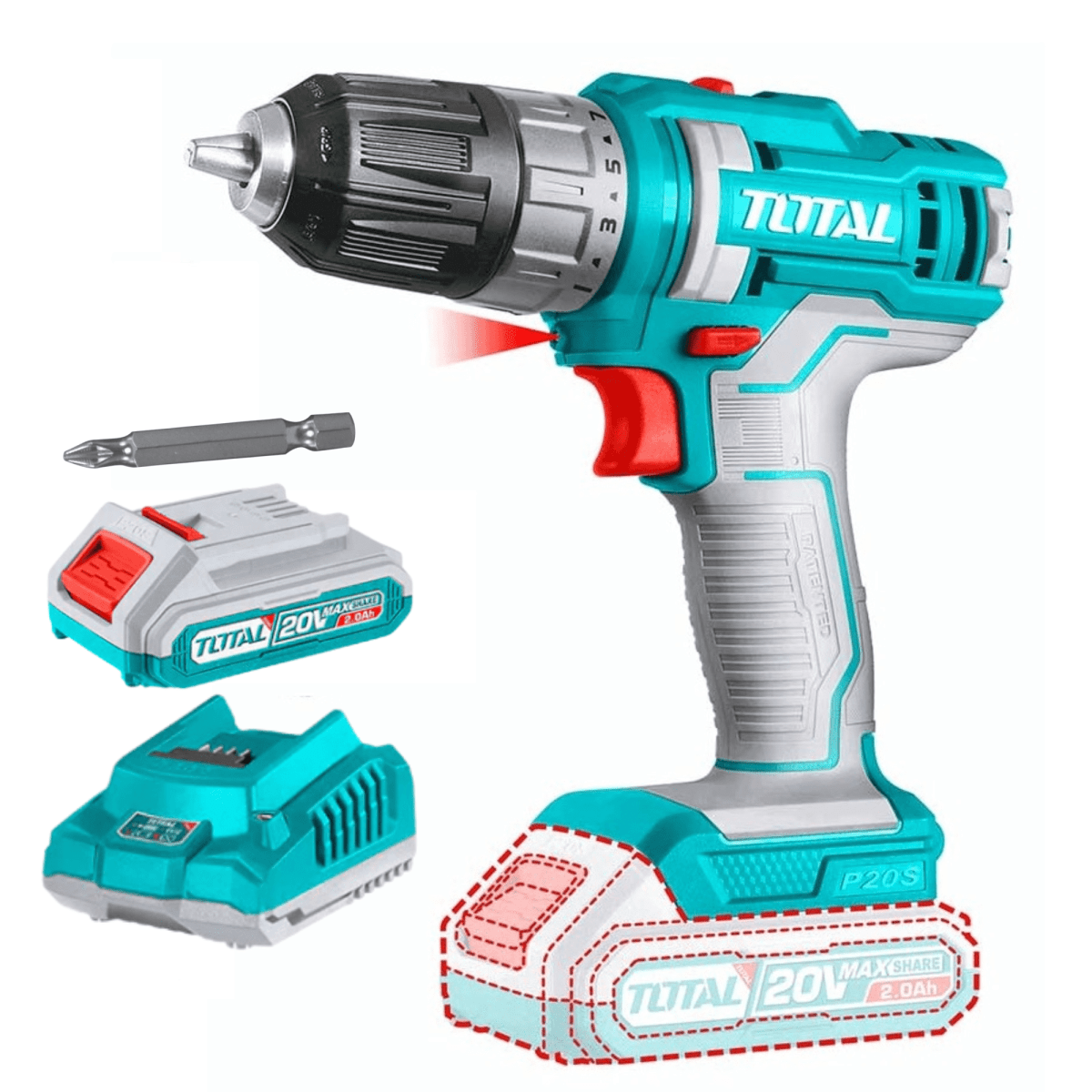 Taladro atornillador 20v 45 Nm incluye bateria y cargador Total1