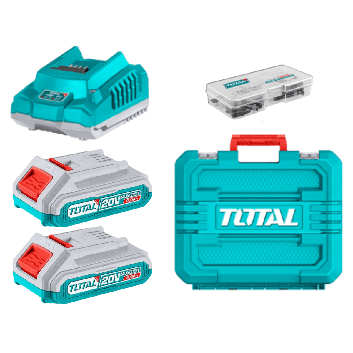 Taladro atornillador 52nm + 2 baterías 2ah y cargador Total4