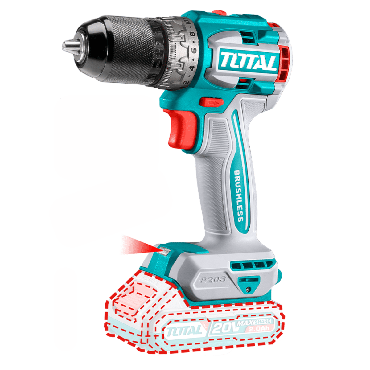 Taladro atornillador chuck metálico 60 Nm 20v Total3