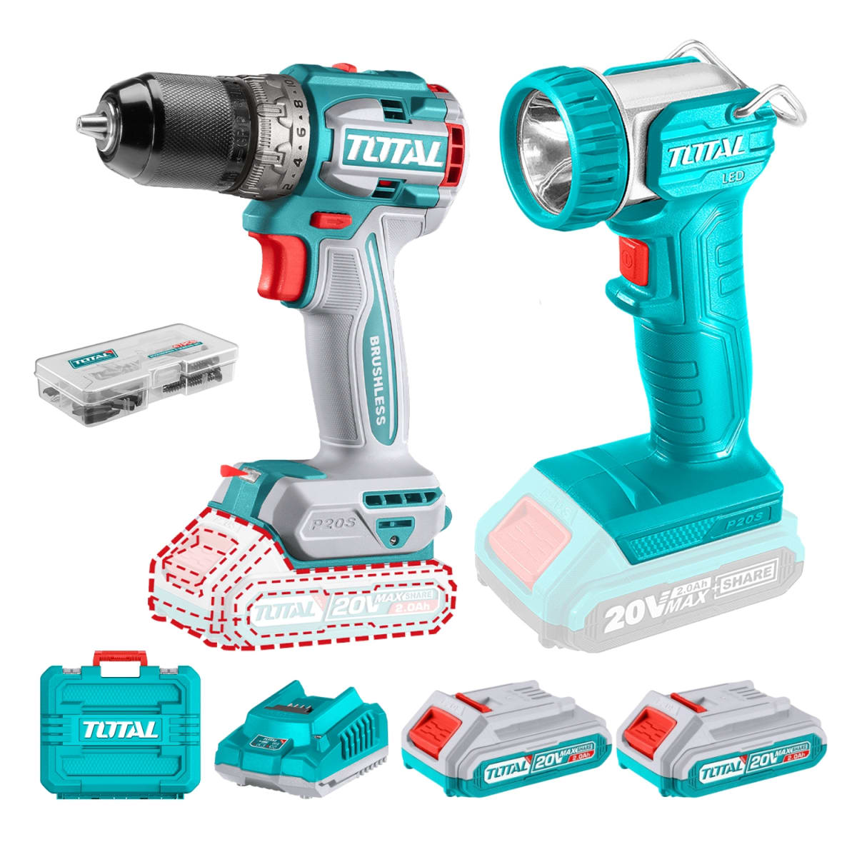 Taladro atornillador 60nm + Linterna Total1